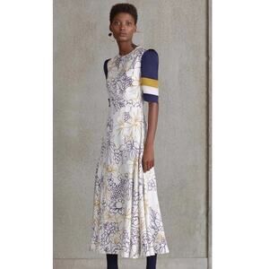 Roksanda Ilincic Silk Floral Midi Dress Stripe Sleeves S/6